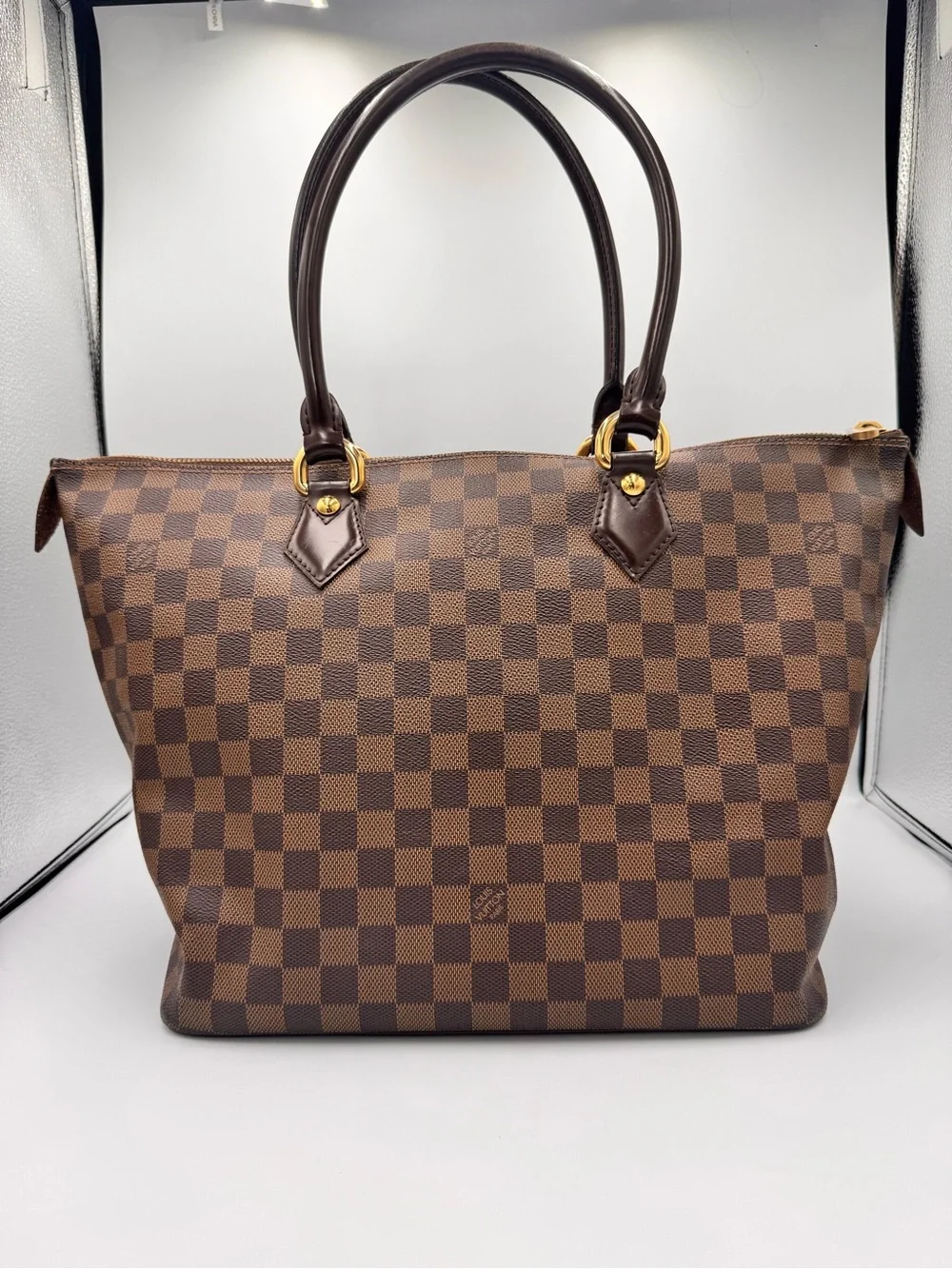 Authentic Louis Vuitton Saleya MM Damier Ebene Tote Bag Red Interior